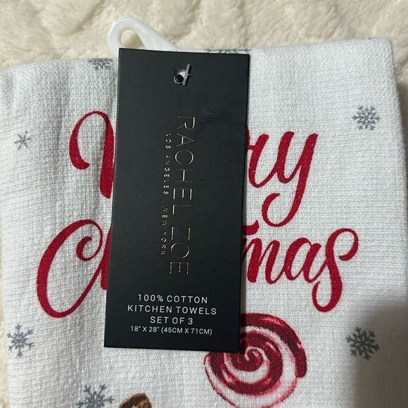 RACHEL ZOE Set of 3 Cotton White Red Green Christmas Gingerbread Kitchen Towels - Picture 8 of 9